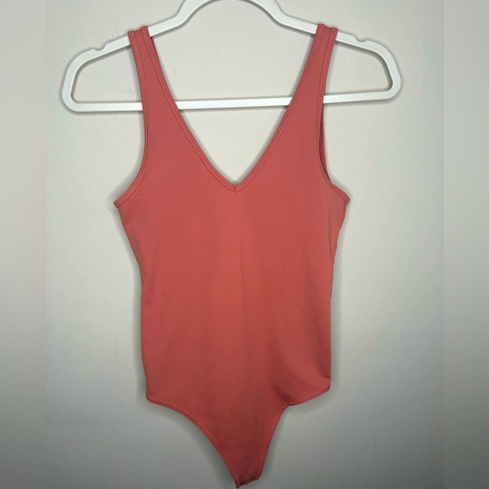 Abercrombie & Fitch Bodysuit Soft AF V-Neck Seamless Bodycon Onesie Coral Red S